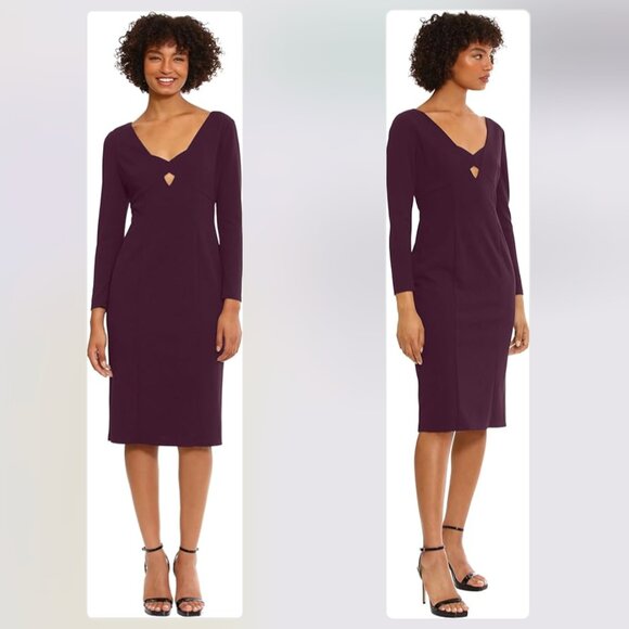 NWT Donna Morgan Luxe Plum Cut Out Neckline Crepe Dress - Size 0 - Picture 4 of 4